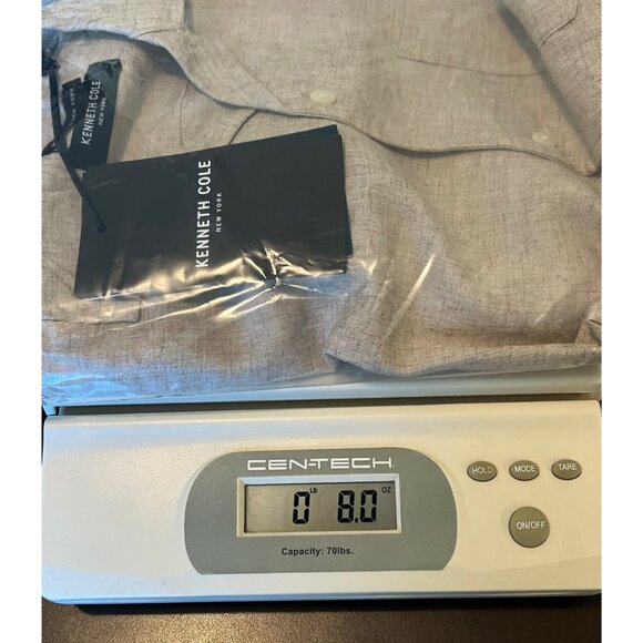 NWT Kenneth Cole men's  button down linen blend short sleeve shirt oatmeal small - Picture 9 of 11